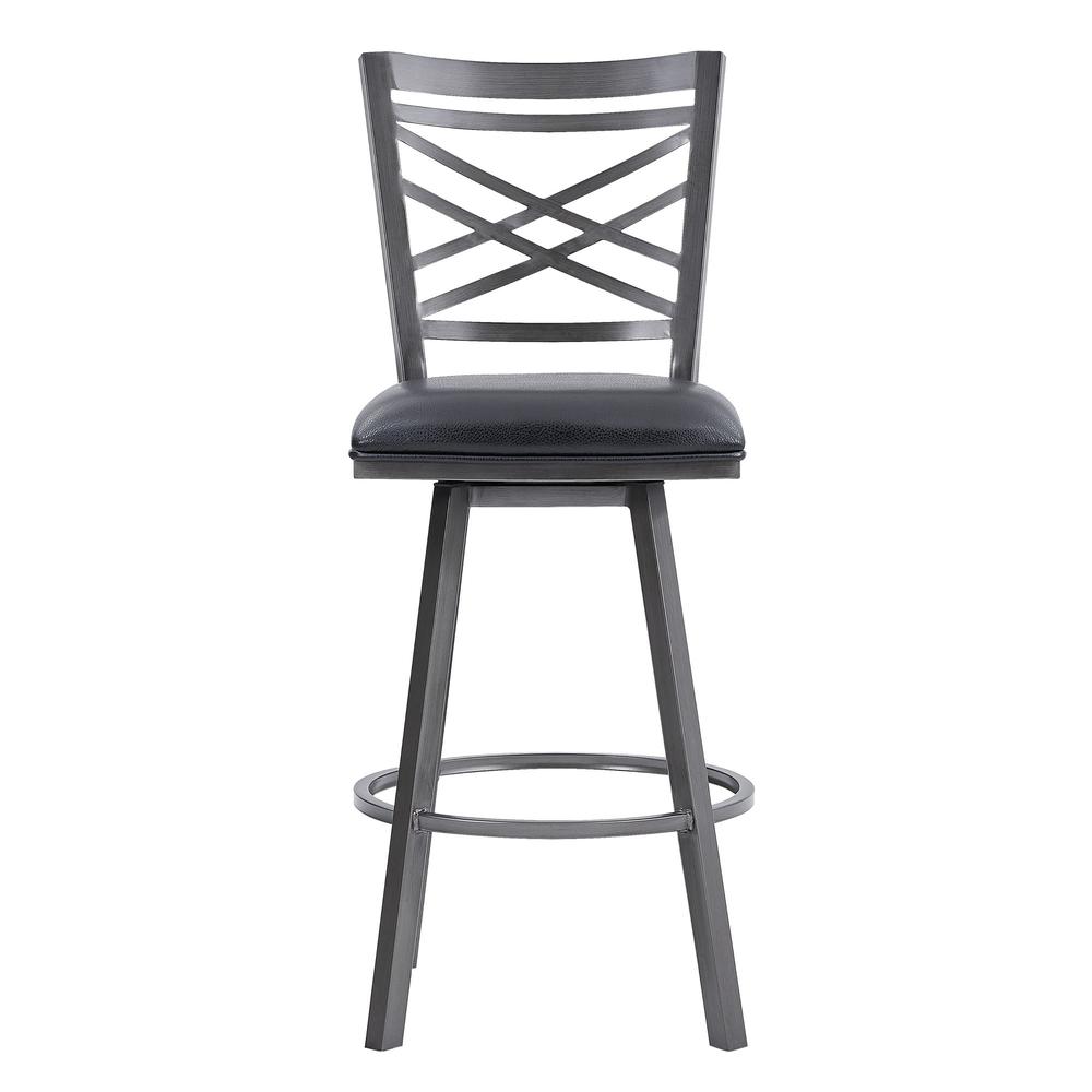 26" Counter Height Metal Barstool in Mineral Finish with Black Faux Leather. Picture 2