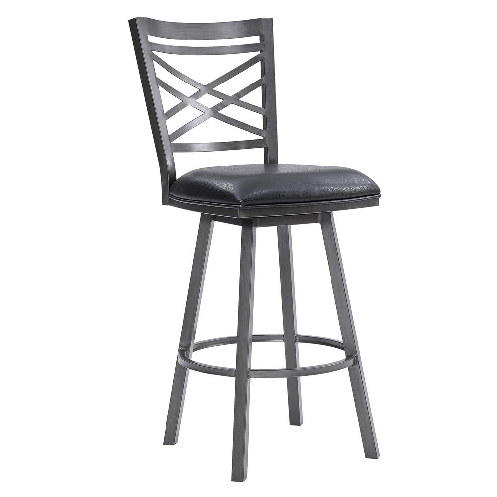 26" Counter Height Metal Barstool in Mineral Finish with Black Faux Leather. Picture 3