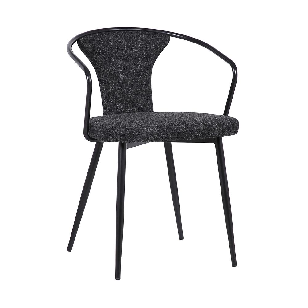 Contemporary Dining Chair in Black Powder Coated Finish and Black Fabric. Picture 1