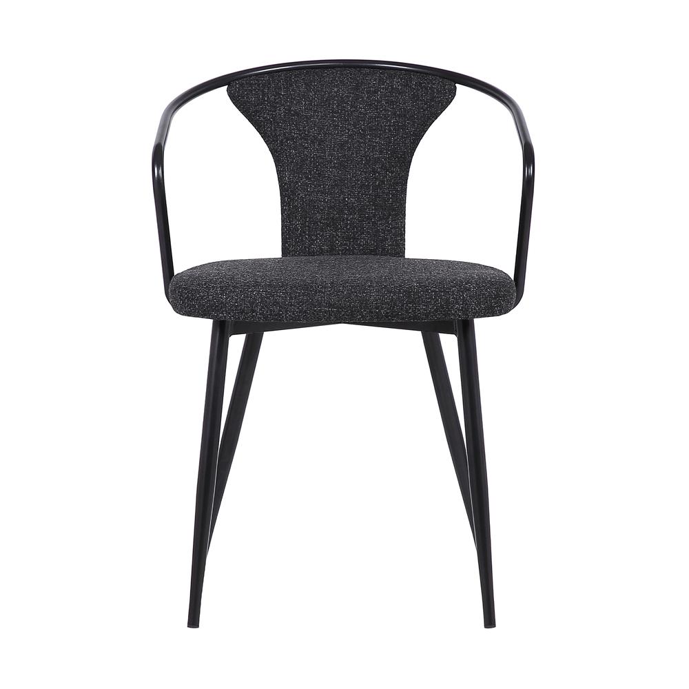 Contemporary Dining Chair in Black Powder Coated Finish and Black Fabric. Picture 2