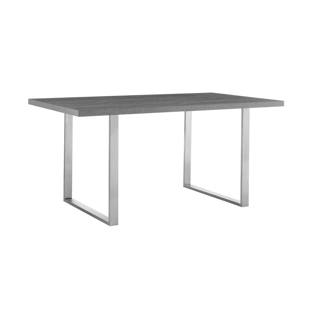 Fenton Dining Table with Gray Top and Brushed Stainless Steel Base. Picture 1