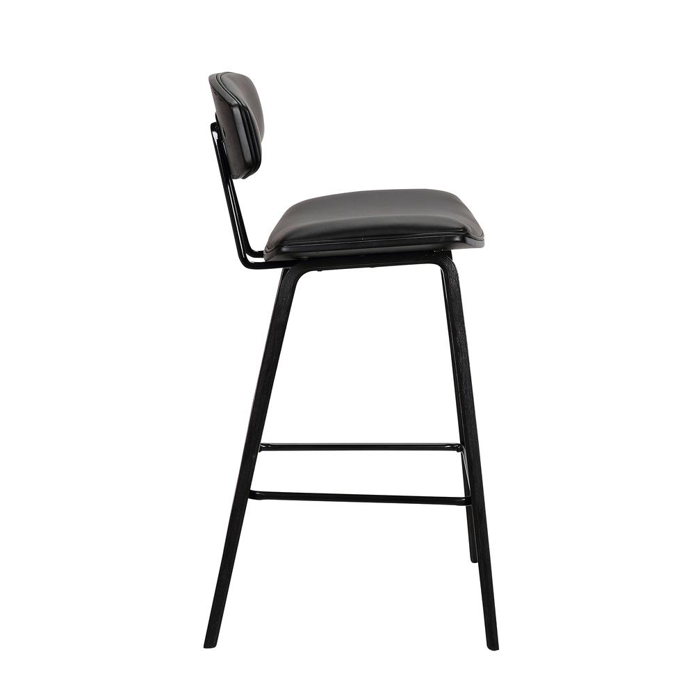 Counter Height Black Faux Leather and Black Wood Mid-Century Modern Bar Stool. Picture 3