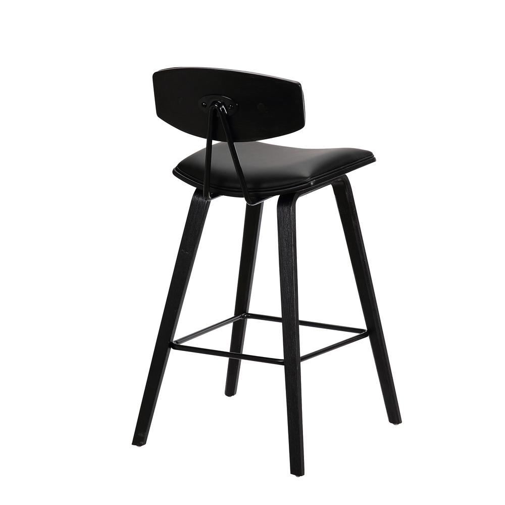 Counter Height Black Faux Leather and Black Wood Mid-Century Modern Bar Stool. Picture 4