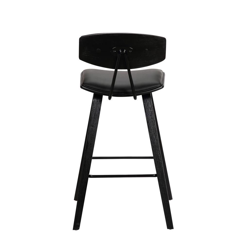 Counter Height Black Faux Leather and Black Wood Mid-Century Modern Bar Stool. Picture 5