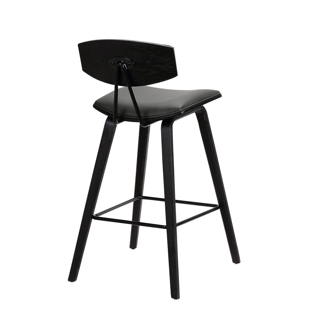 Fox 26" Mid-Century Counter Height Barstool in Grey Faux Leather with Black Brushed Wood. Picture 4