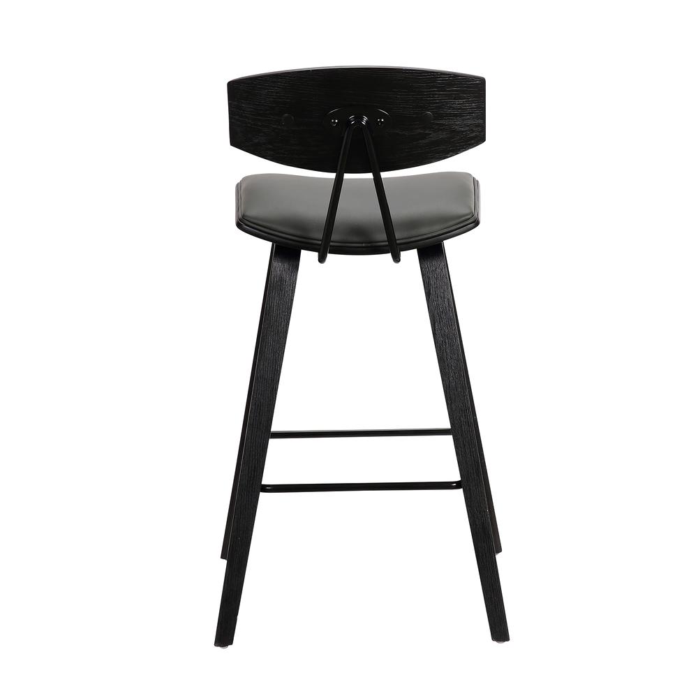 Fox 26" Mid-Century Counter Height Barstool in Grey Faux Leather with Black Brushed Wood. Picture 5
