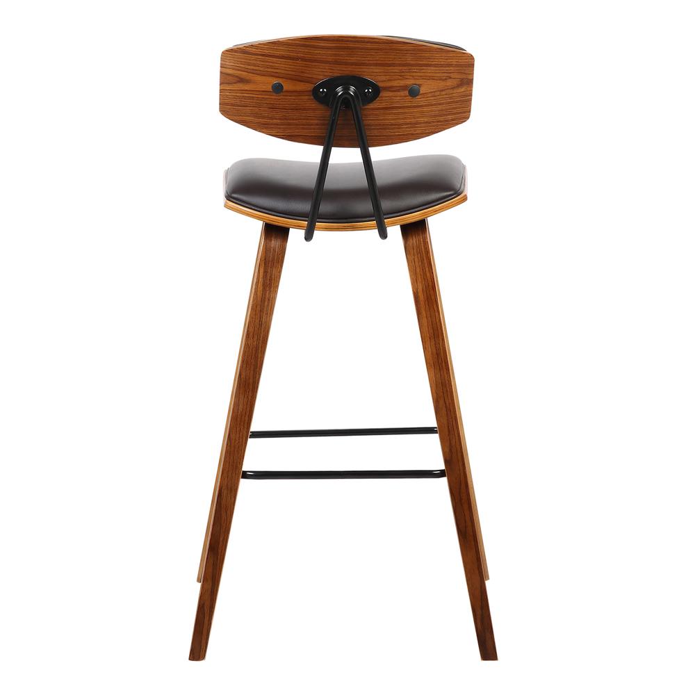 26" Mid-Century Counter Height Barstool in Brown Faux Leather with Walnut Wood. Picture 4