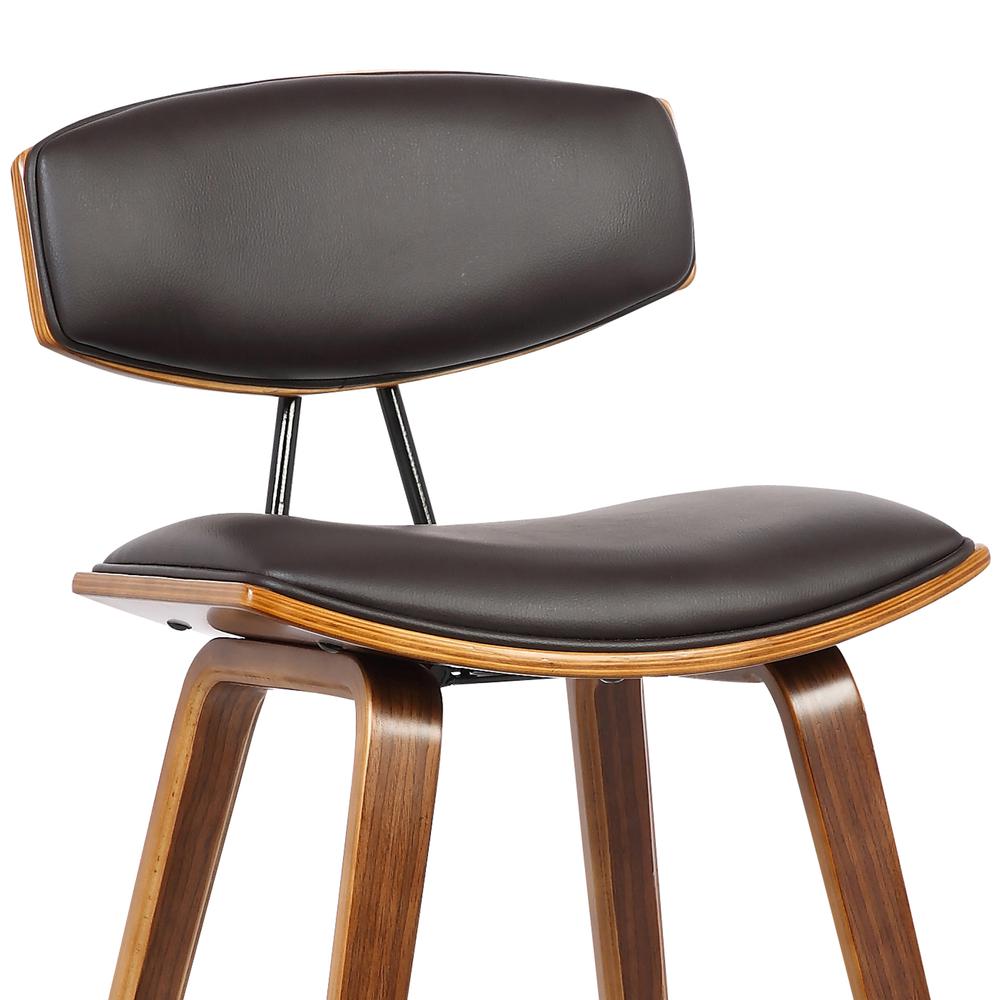 Counter Height Brown Faux Leather and Walnut Wood Mid-Century Modern Bar Stool. Picture 5