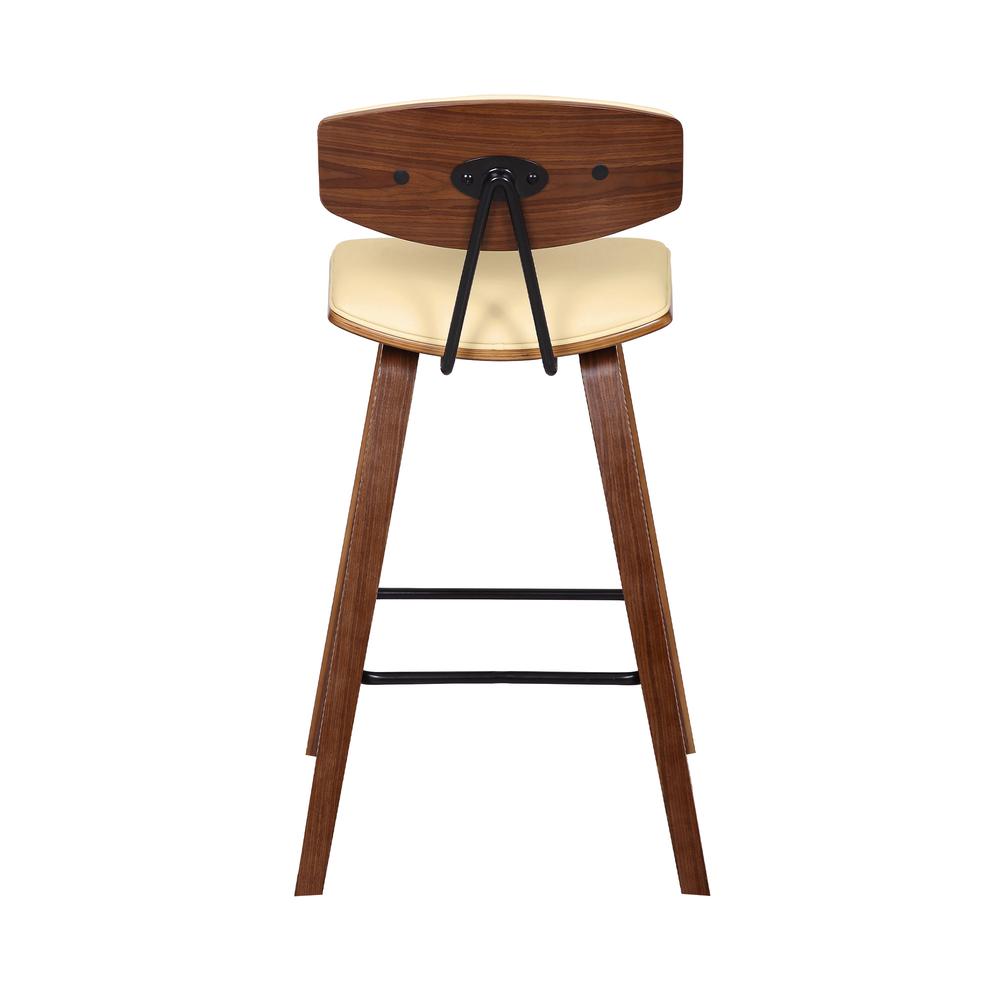 26" Mid-Century Counter Height Barstool in Cream Faux Leather with Walnut Wood. Picture 5