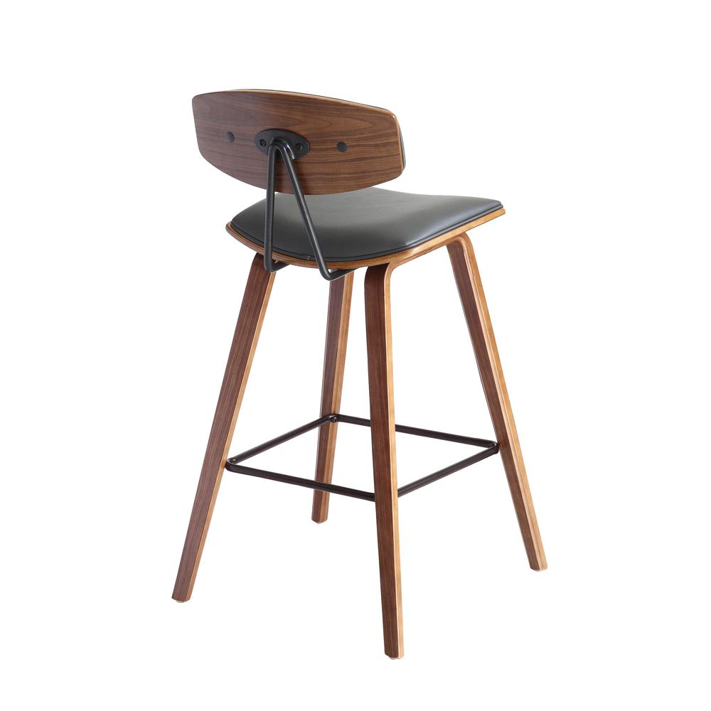 Counter Height Gray Faux Leather and Walnut Wood Mid-Century Modern Bar Stool. Picture 4