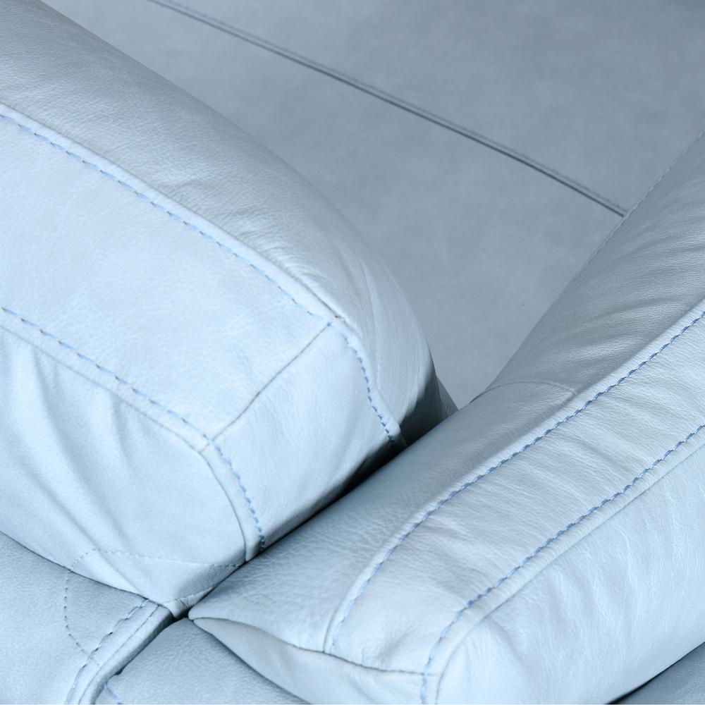 Franz Sky Blue Leather Sofa. Picture 6