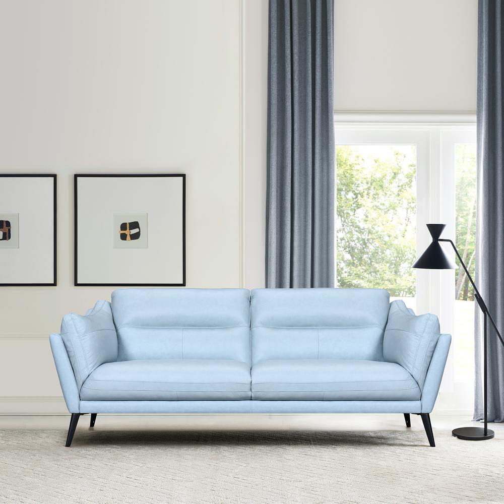Franz Sky Blue Leather Sofa. Picture 9