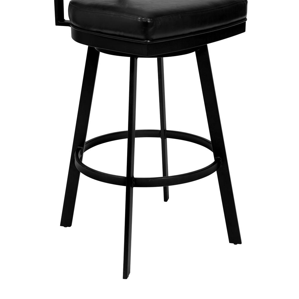 Frisco 30" Bar Height Barstool in Matte Black Finish with Black Faux Leather and Grey Walnut. Picture 5