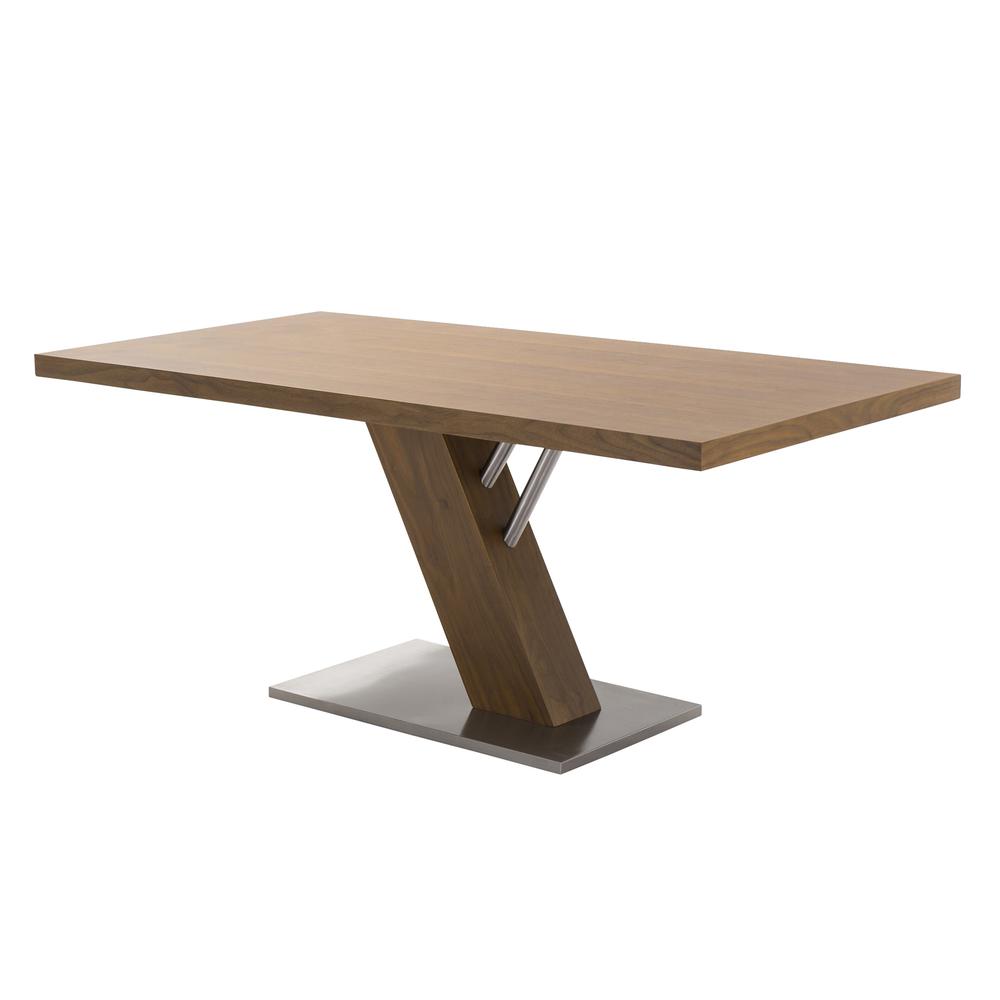 Armen Living Fusion Contemporary Dining Table In Walnut Wood Top and Stainless Steel. Picture 1
