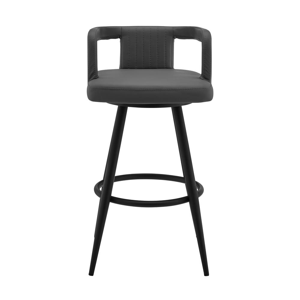 Gabriele 26" Gray Faux Leather and Black Metal Swivel Bar Stool. Picture 2