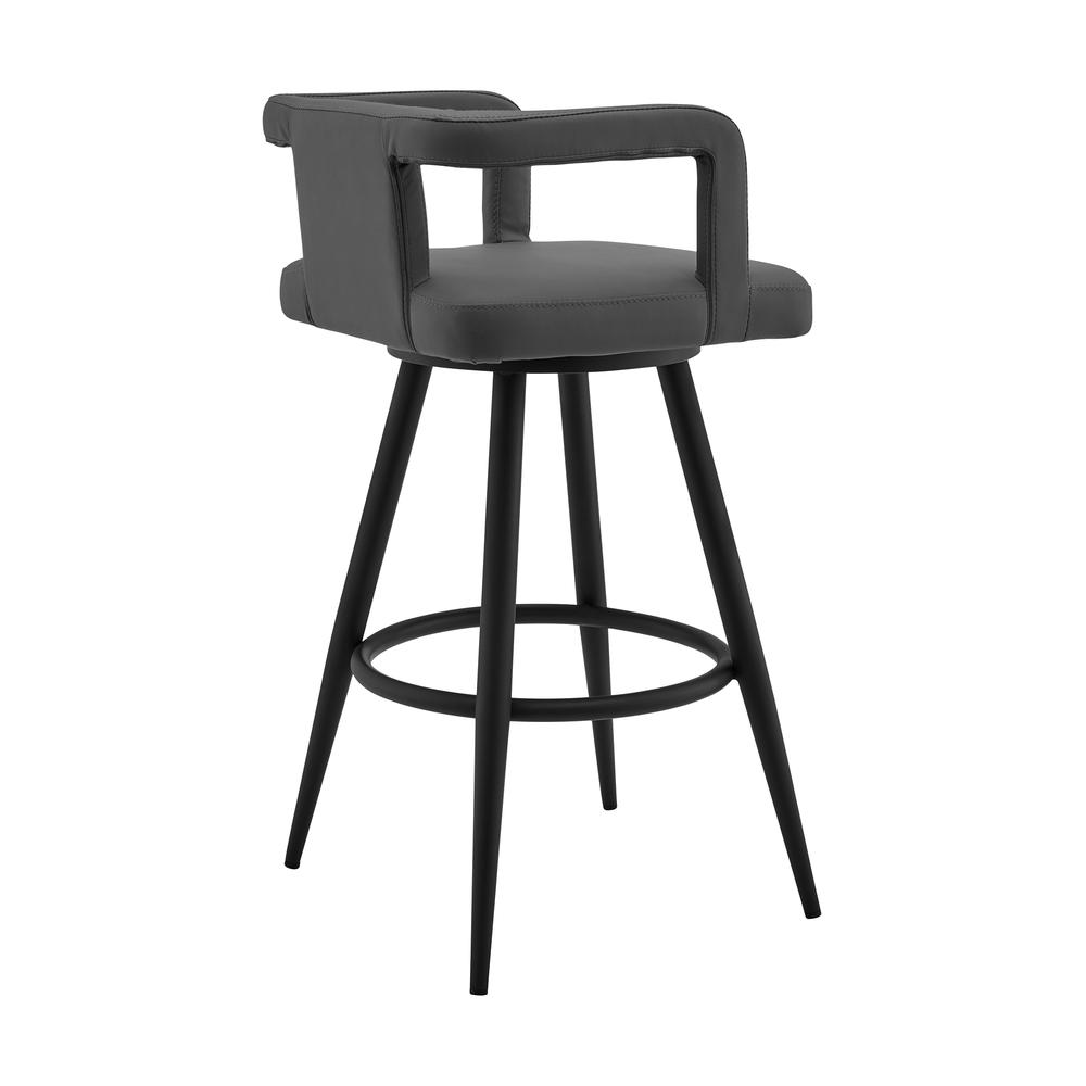 Gabriele 26" Gray Faux Leather and Black Metal Swivel Bar Stool. Picture 3