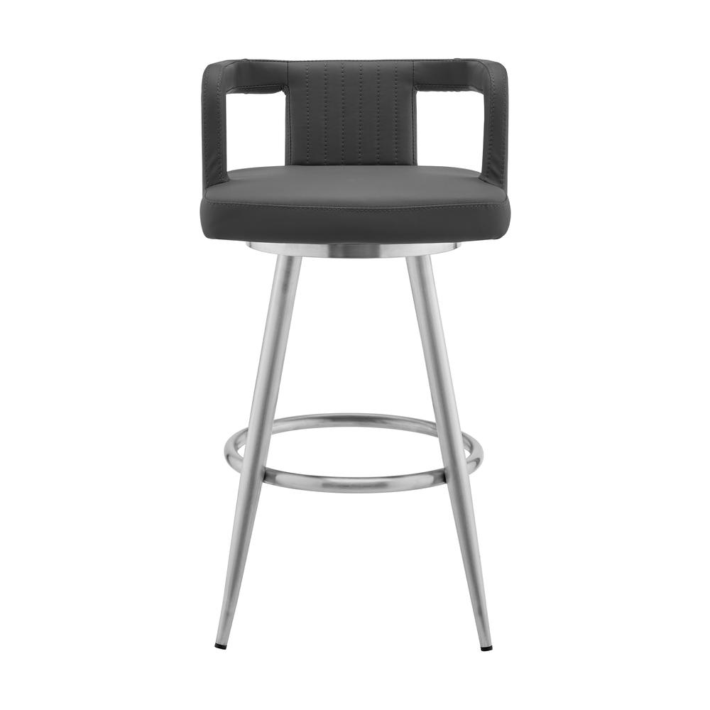 Gabriele 26" Gray Faux Leather and Brushed Stainless Steel Swivel Bar Stool. Picture 2