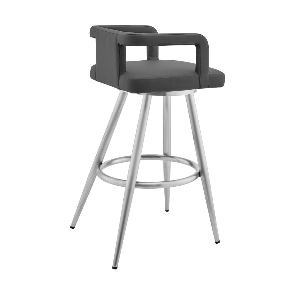 Gabriele 26" Gray Faux Leather and Brushed Stainless Steel Swivel Bar Stool. Picture 3
