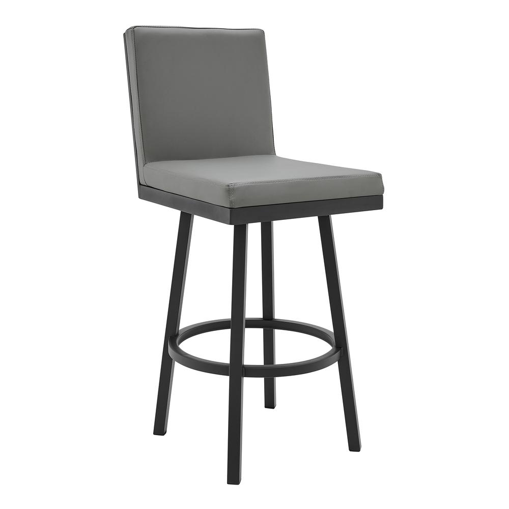 Gem 26" Swivel Modern Black Metal and Gray Faux Leather Bar and Counter Stool. Picture 1