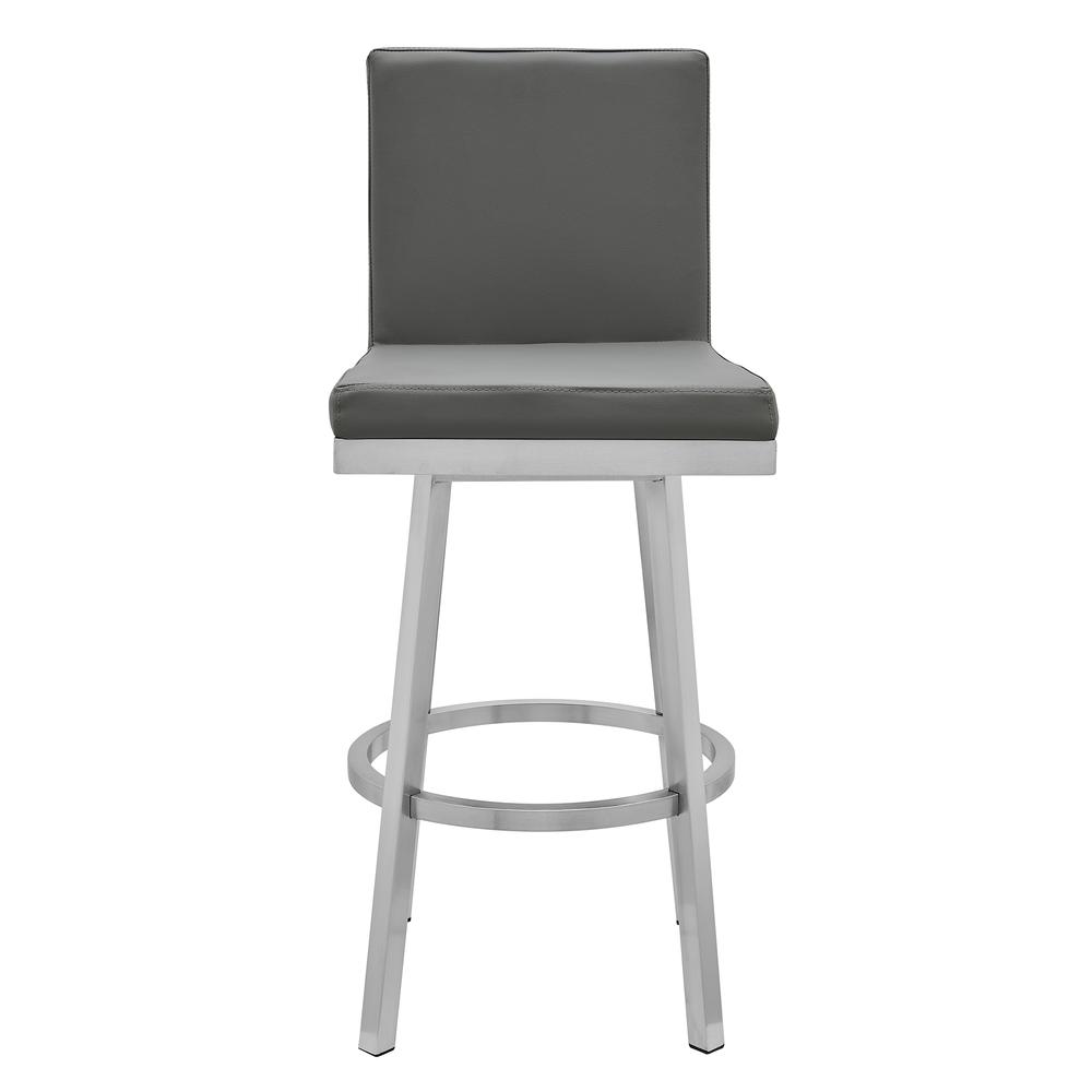 Gem 26" Swivel Modern Metal and Gray Faux Leather Bar and Counter Stool. Picture 2