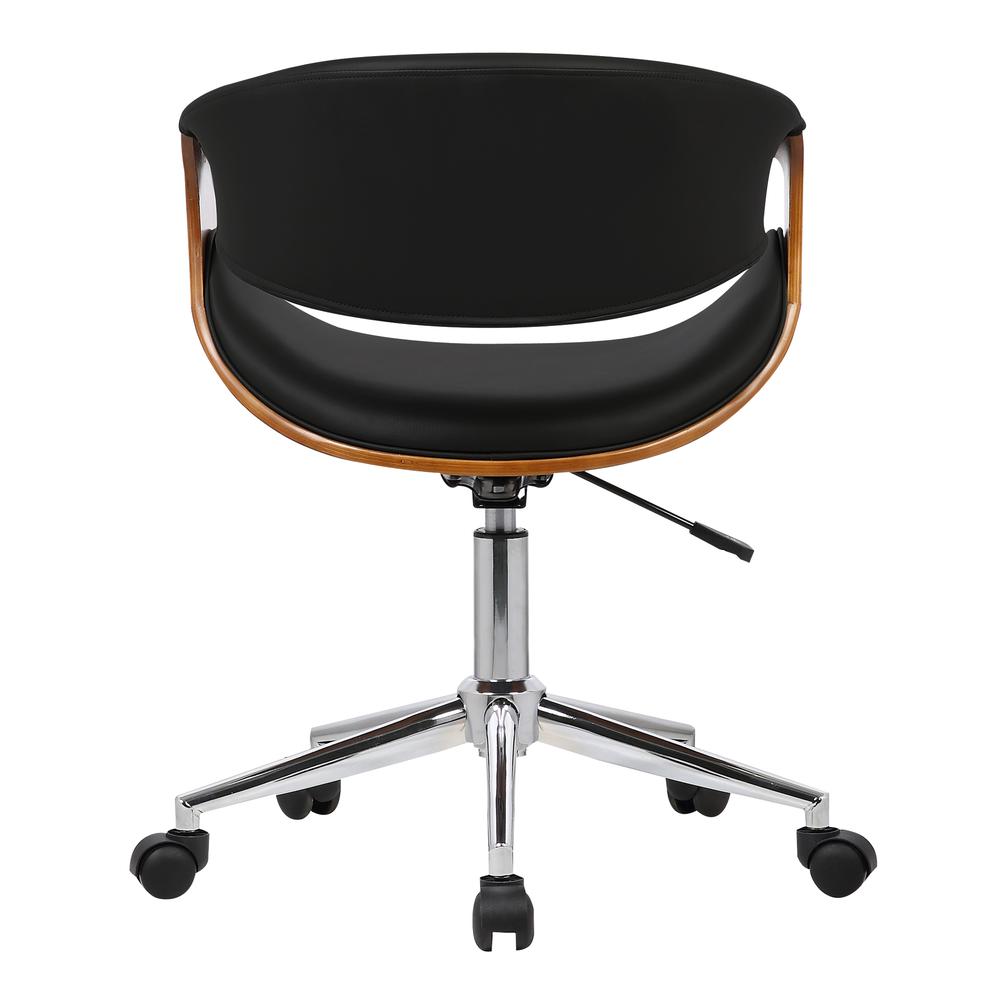 Armen Living Geneva Mid-Century Office Chair in Chrome finish with Black Faux Leather and Walnut Veneer Arms. Picture 4