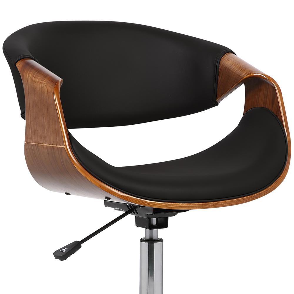Armen Living Geneva Mid-Century Office Chair in Chrome finish with Black Faux Leather and Walnut Veneer Arms. Picture 5