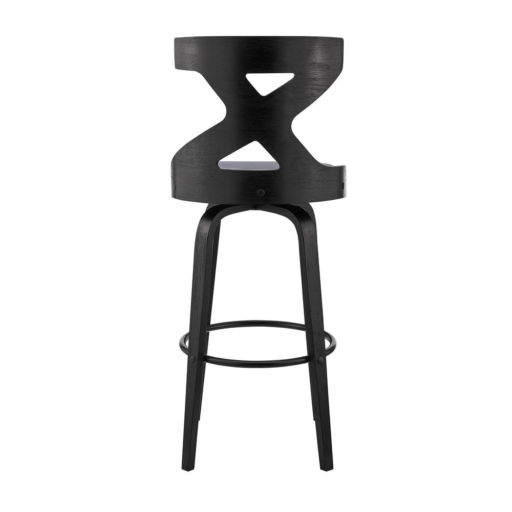 Gayle 26" Swivel Cross Back Grey Faux Leather and Black Wood Bar Stool. Picture 5