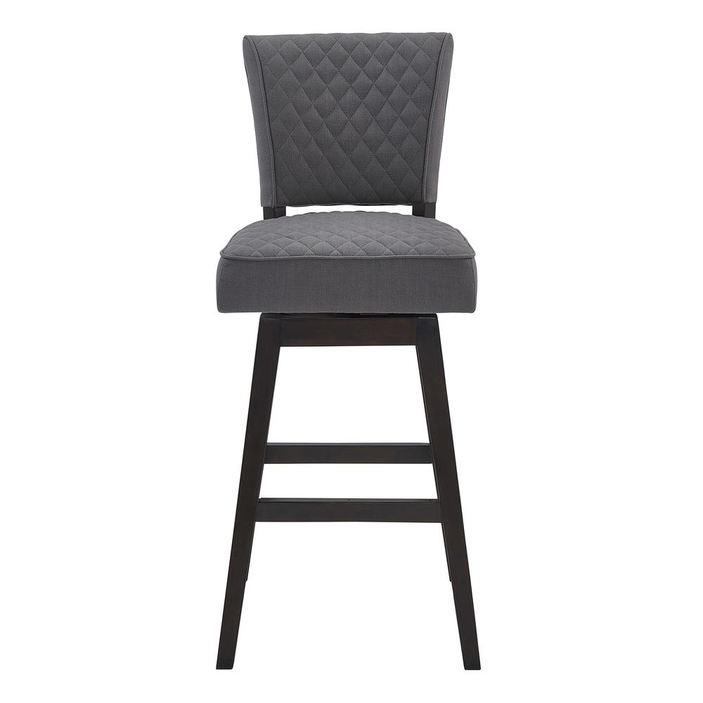 26" Counter Height Wood Swivel Tufted Barstool - Espresso Finish with Grey Fabric. Picture 2