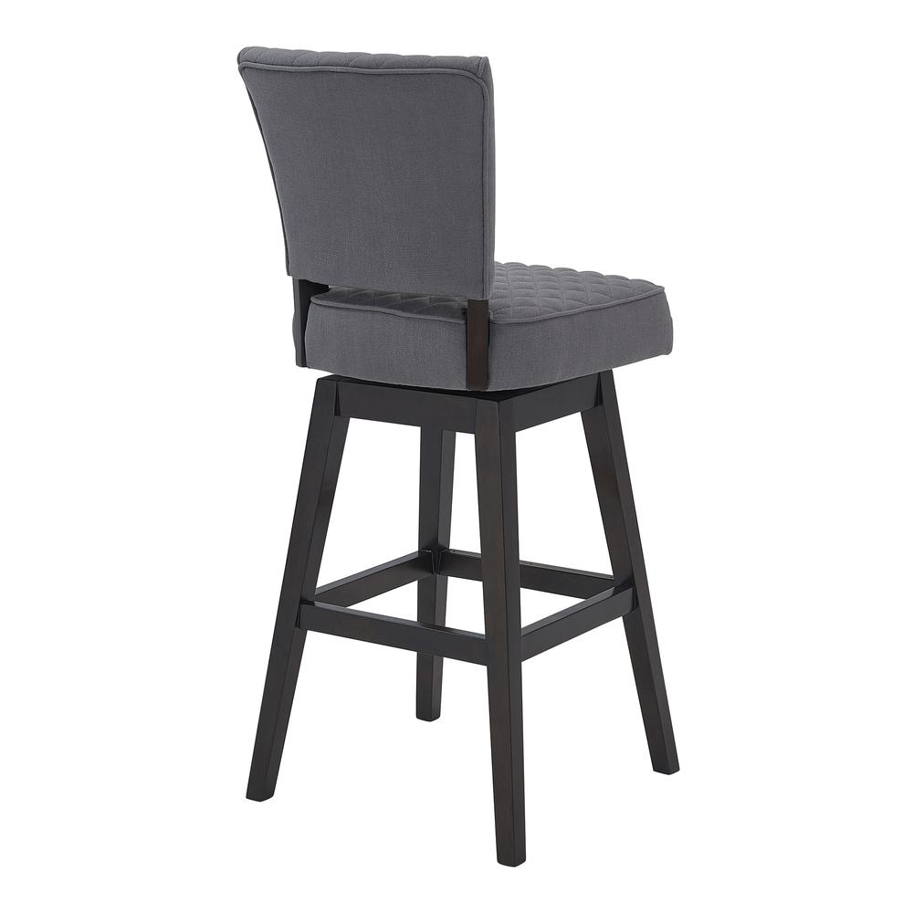 26" Counter Height Wood Swivel Tufted Barstool - Espresso Finish with Grey Fabric. Picture 3