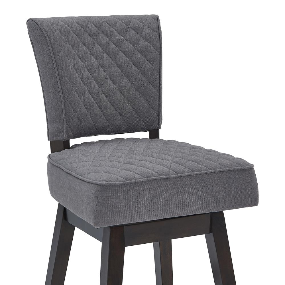 Gia 26" Counter Height Wood Swivel Tufted Barstool in Espresso Finish with Grey Fabric. Picture 4