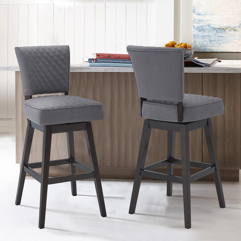 26" Counter Height Wood Swivel Tufted Barstool - Espresso Finish with Grey Fabric. Picture 8