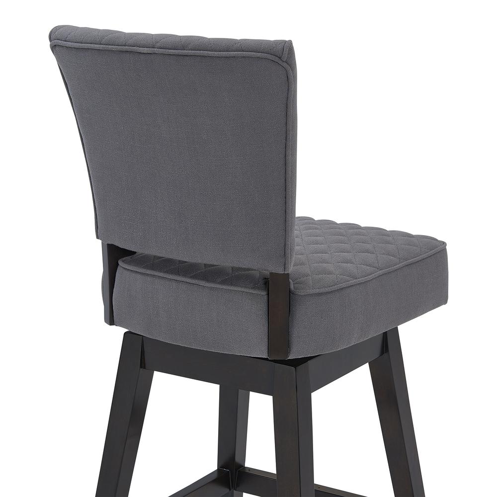 30" Bar Height Wood Swivel Tufted Barstool in Espresso Finish - Grey Fabric. Picture 5