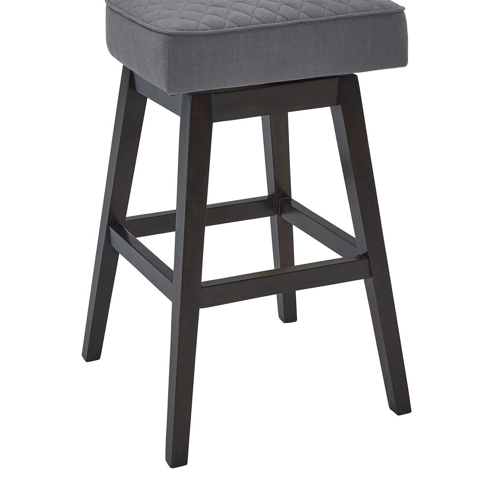 30" Bar Height Wood Swivel Tufted Barstool in Espresso Finish - Grey Fabric. Picture 6