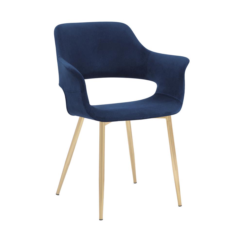 Gigi Blue Velvet Dining Room Chair with Gold Metal Legs. Picture 2