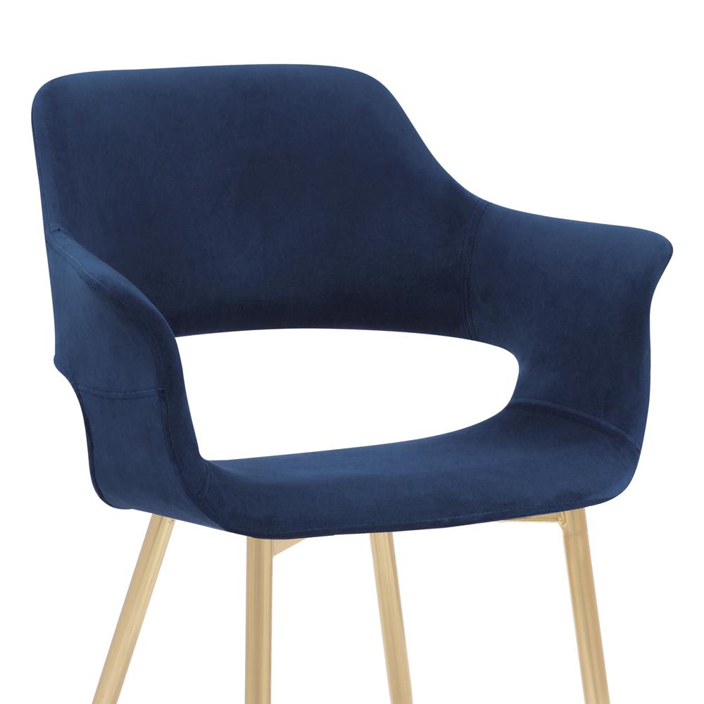 Gigi Blue Velvet Dining Room Chair with Gold Metal Legs. Picture 7
