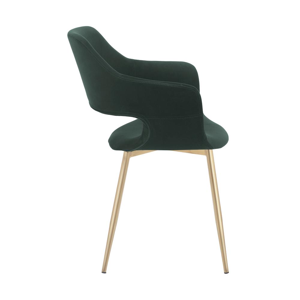 Gigi Green Velvet Dining Room Chair with Gold Metal Legs. Picture 4