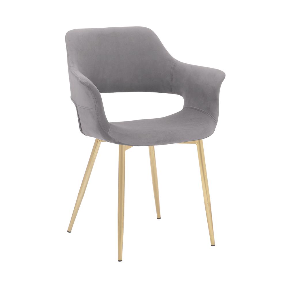 Gigi Grey Velvet Dining Room Chair with Gold Metal Legs. Picture 2