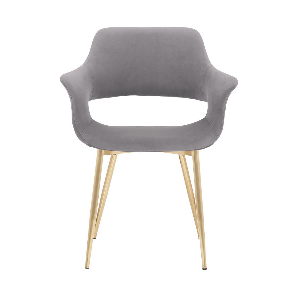 Gigi Grey Velvet Dining Room Chair with Gold Metal Legs. Picture 3