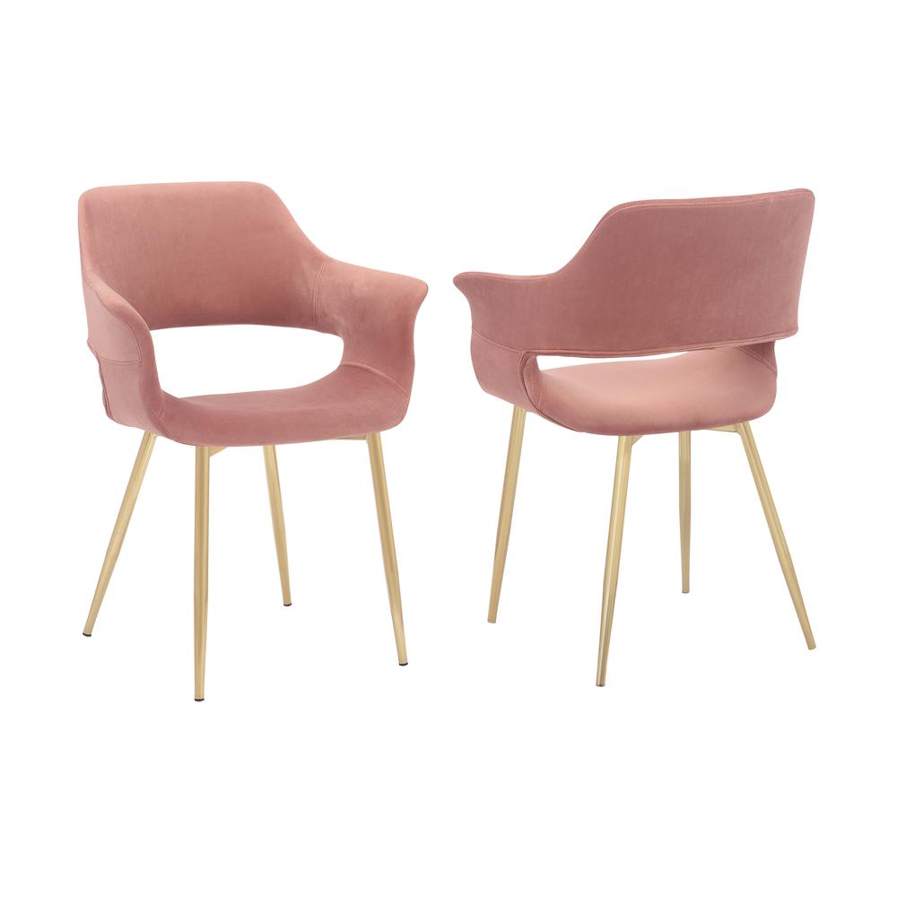 Gigi Pink Velvet Dining Room Chair with Gold Metal Legs. Picture 1