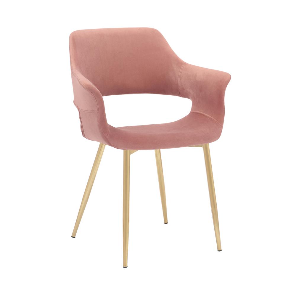 Gigi Pink Velvet Dining Room Chair with Gold Metal Legs. Picture 2