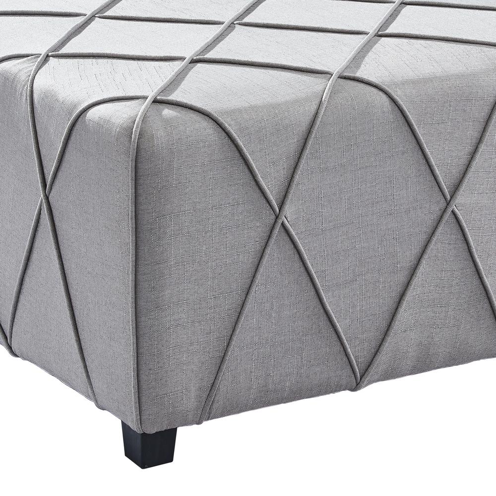 Armen Living Gemini Contemporary Ottoman in Silver Linen with Piping Accents and Wood Legs. Picture 2