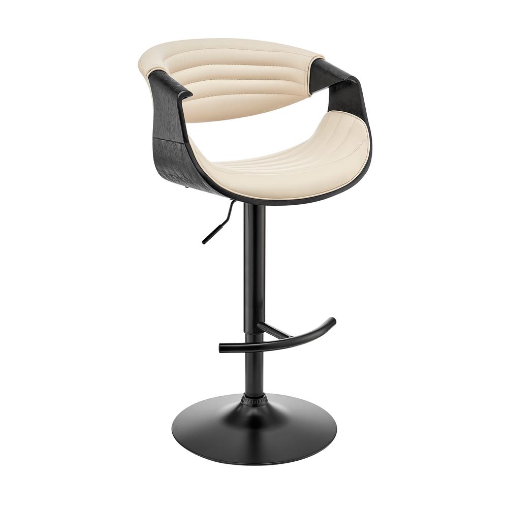 Gionni Adjustable Swivel Cream Faux Leather and Black Wood Bar Stool with Black Base. Picture 1