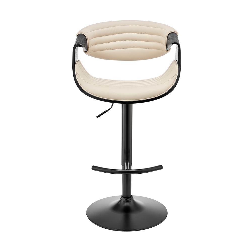 Gionni Adjustable Swivel Cream Faux Leather and Black Wood Bar Stool with Black Base. Picture 2