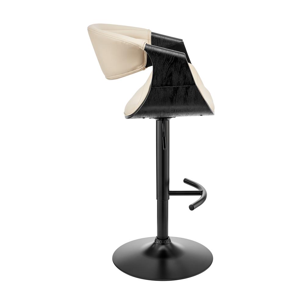 Gionni Adjustable Swivel Cream Faux Leather and Black Wood Bar Stool with Black Base. Picture 3