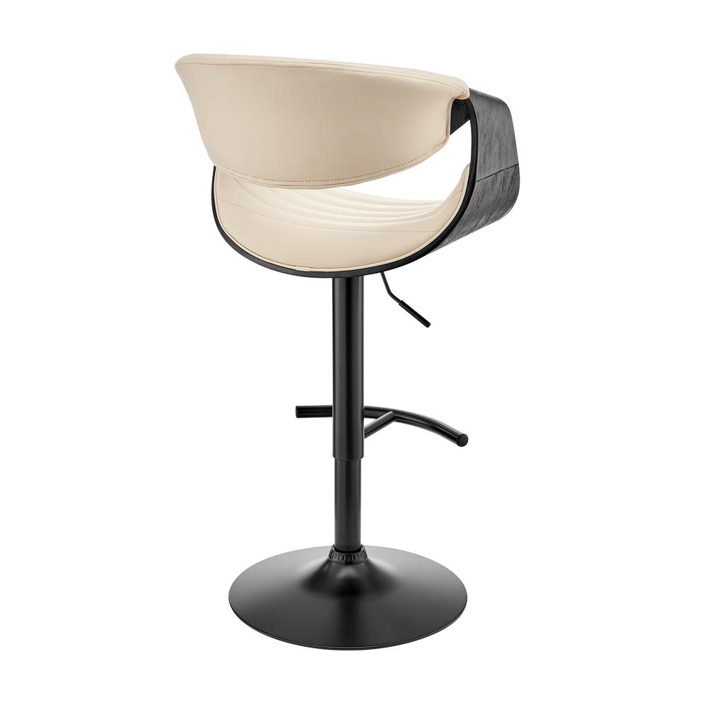 Gionni Adjustable Swivel Cream Faux Leather and Black Wood Bar Stool with Black Base. Picture 4