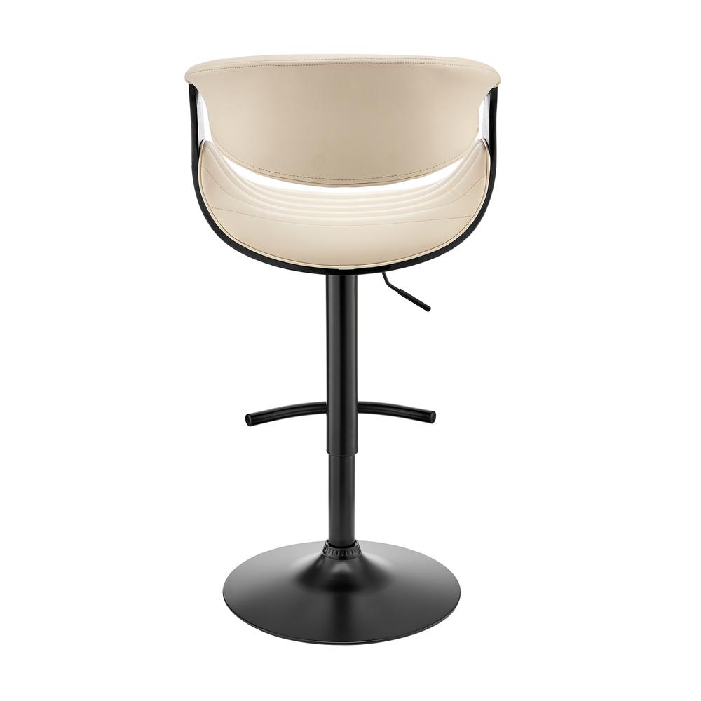 Gionni Adjustable Swivel Cream Faux Leather and Black Wood Bar Stool with Black Base. Picture 5