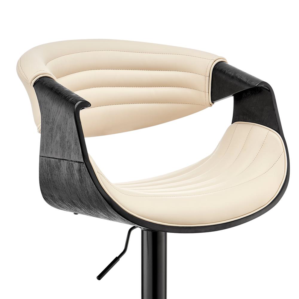 Gionni Adjustable Swivel Cream Faux Leather and Black Wood Bar Stool with Black Base. Picture 6