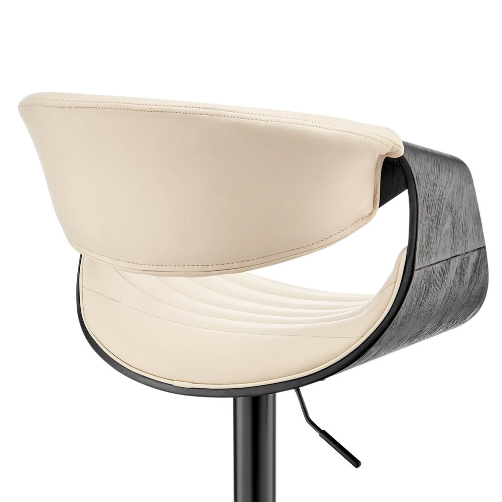 Gionni Adjustable Swivel Cream Faux Leather and Black Wood Bar Stool with Black Base. Picture 7