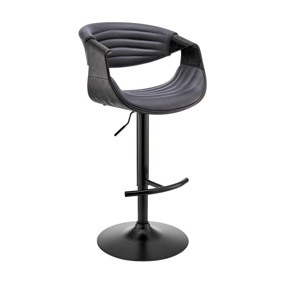 Gionni Adjustable Swivel Grey Faux Leather and Black Wood Bar Stool with Black Base. Picture 1