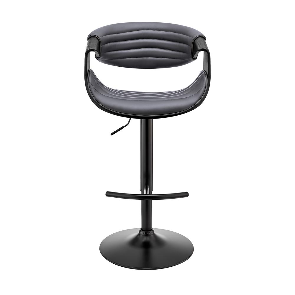 Gionni Adjustable Swivel Grey Faux Leather and Black Wood Bar Stool with Black Base. Picture 2